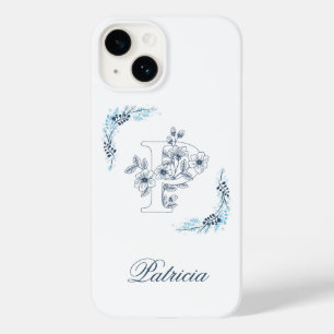 Coque Pour iPhone 14 Monogramme floral bleu "P" serein