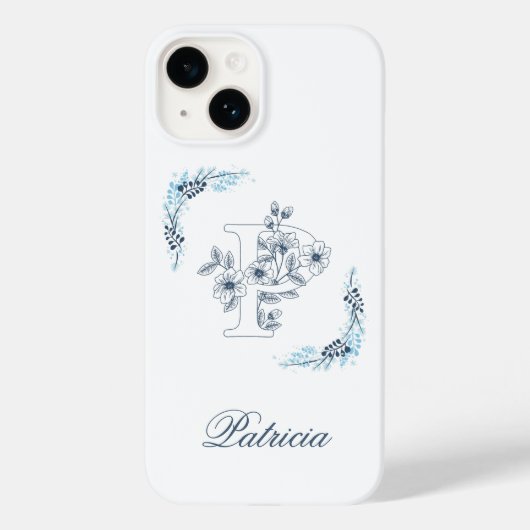 Coques Case-Mate iPhone Monogramme floral bleu "P" serein (Verso)
