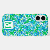 Coques Case-Mate iPhone Monogramme floral bleu Prépa (Verso (horizontal))