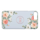 Coques Case-Mate iPhone Monogramme floral bleu Rose de pêche (Dos (Horizontal))