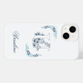 Coques Case-Mate iPhone Monogramme floral bleu "U" calme (Verso (horizontal))