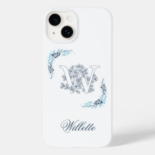 Coque Pour iPhone 14 Monogramme floral bleu "W" calme