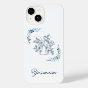 Coque Pour iPhone 14 Monogramme floral bleu "Y" initial calmer