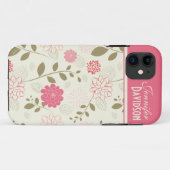Coques Case-Mate iPhone Monogramme floral bronzage en ivoire rose Girly (Dos (Horizontal))