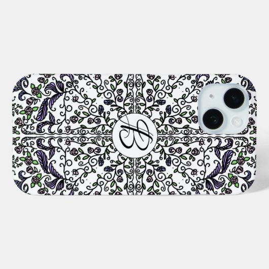 Coques Case-Mate iPhone monogramme floral complexe de rhapsodie bohème (Verso (horizontal))