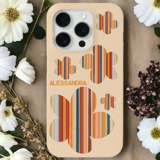 Coques Case-Mate iPhone Monogramme floral couleurs rétro rayures 70s migno