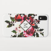 Coques Case-Mate iPhone Monogramme floral d'aquarelle de rose classique de (Dos (Horizontal))