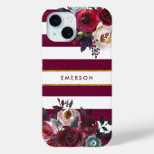 Coques Case-Mate iPhone Monogramme floral de Boho Bourgogne et or (Verso)