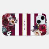 Coques Case-Mate iPhone Monogramme floral de Boho Bourgogne et or (Verso (horizontal))