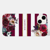 Coques Case-Mate iPhone Monogramme floral de Boho Bourgogne et or (Verso (horizontal))