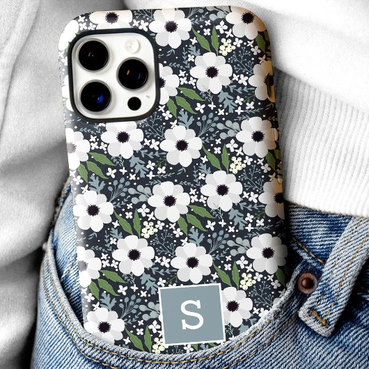 Coques Case-Mate iPhone Monogramme floral de la marine
