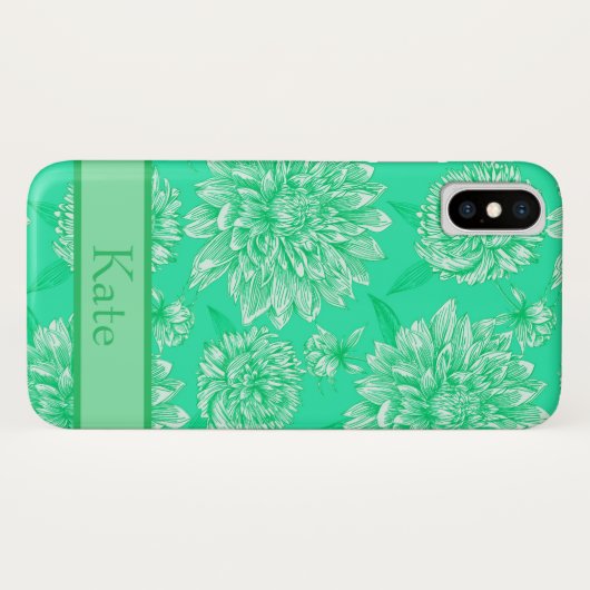 Coques Case-Mate iPhone Monogramme floral de menthe (Dos (Horizontal))
