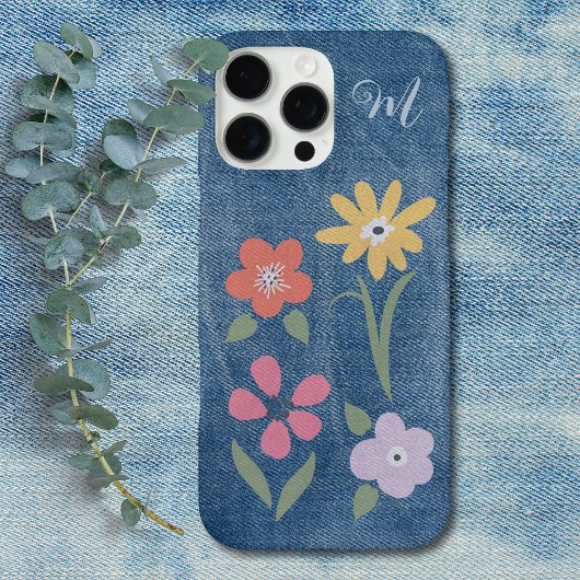 Coques Case-Mate iPhone Monogramme floral de tissu Denim