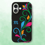 Coques iPhone 16 Monogramme floral déco<br><div class="desc">Personnalisez cet élégant coque de marque Coque-Mate pour votre téléphone avec votre propre monogramme. Il suffit de modifier dans l'éditeur de texte Zazzle facile. Créé dans un motif de bordure en feuilles pivoté en gras ON Back avec éclats de couleur brillants. Convient à une variété de modèles. Sélectionnez le vôtre...</div>