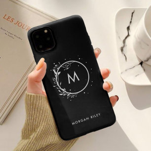 Coque Pour iPhone 15 Monogramme Floral Élégant Noir & Blanc