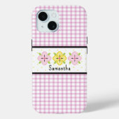 Coques Case-Mate iPhone Monogramme floral En vichy rose (Verso)