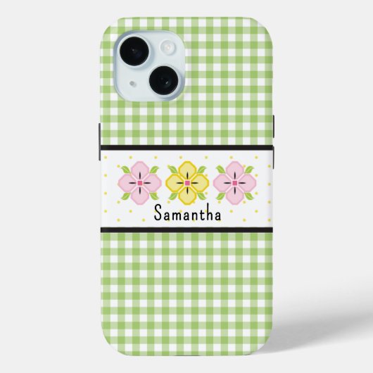 Coques Case-Mate iPhone Monogramme floral En vichy vert (Verso)