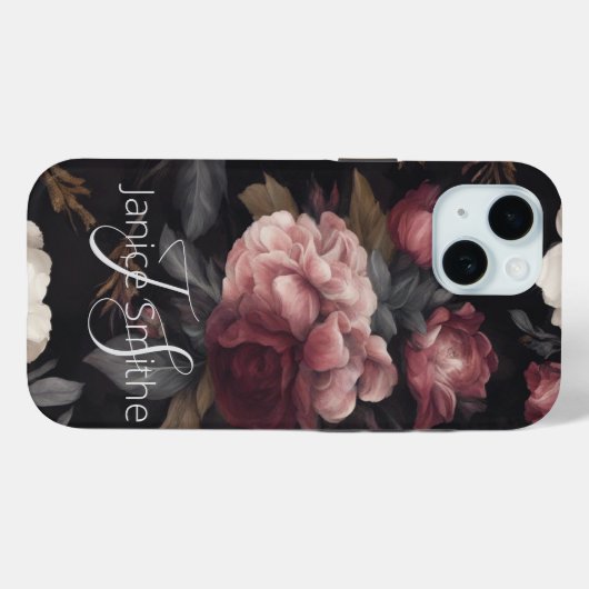 Coques Case-Mate iPhone Monogramme floral foncé (Verso (horizontal))