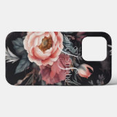 Coques Case-Mate iPhone Monogramme floral foncé (Verso (horizontal))