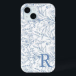 Coque Pour iPhone 15 Monogramme floral français personnalisé Toile bleu<br><div class="desc">Toile Florale française personnalisée Monogramme bleu iPhone 15 Coque</div>