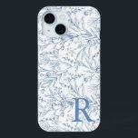 Coque Pour iPhone 15 Monogramme floral français personnalisé Toile bleu<br><div class="desc">Toile Florale française personnalisée Monogramme bleu iPhone 15 Coque</div>