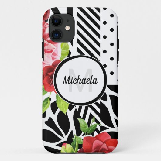 Coques Case-Mate iPhone Monogramme floral géométrique rouge (Dos)