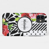 Coques Case-Mate iPhone Monogramme floral géométrique rouge (Dos (Horizontal))
