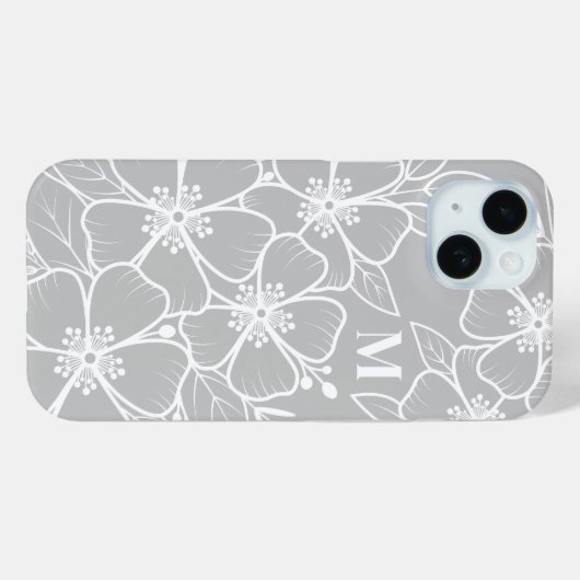 Coques Case-Mate iPhone Monogramme floral gris (Verso (horizontal))