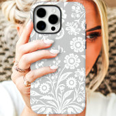 Coques Case-Mate iPhone Monogramme floral gris Fleur sauvage rétro