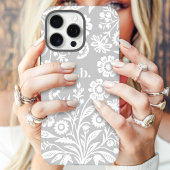 Coques Case-Mate iPhone Monogramme floral gris Fleur sauvage rétro