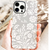 Coques Case-Mate iPhone Monogramme floral gris Fleur sauvage rétro