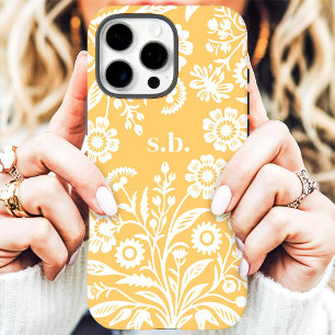 Coques iPhone 16 Pro Max Monogramme floral jaune de fleur sauvage rétro