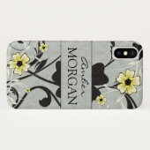 Coques Case-Mate iPhone Monogramme floral jaune et noir (Dos (Horizontal))