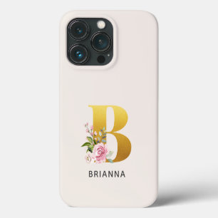 Case-Mate iPhone Case Monogramme Floral Lettre B Dorée Nom Personnalisé