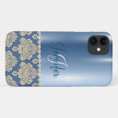 Coques Case-Mate iPhone Monogramme floral métallique bleu Personnaliser Gi (Dos (Horizontal))
