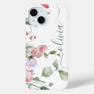 Coque Pour iPhone 15 Monogramme floral moderne et élégant