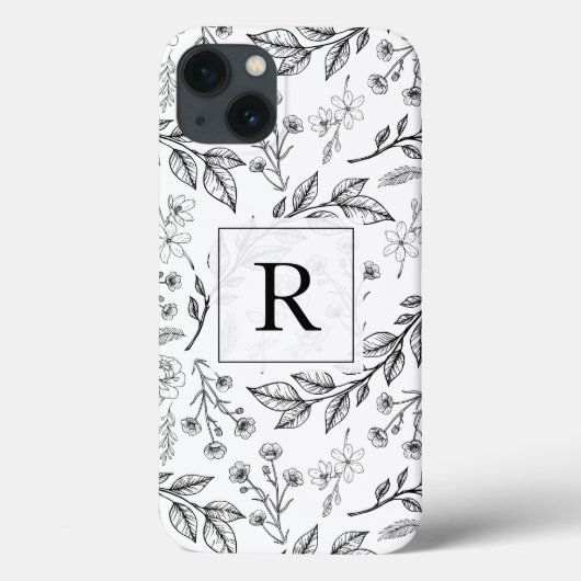 Coques Case-Mate iPhone Monogramme floral noir blanc (Verso)