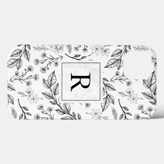 Coques Case-Mate iPhone Monogramme floral noir blanc (Verso (horizontal))