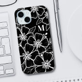 Coques Case-Mate iPhone Monogramme floral noir blanc initial