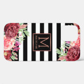 Coques Case-Mate iPhone Monogramme floral noir blanc rayé Rose or (Verso (horizontal))