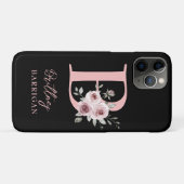 Coques Case-Mate iPhone Monogramme floral noir élégant (Dos (Horizontal))