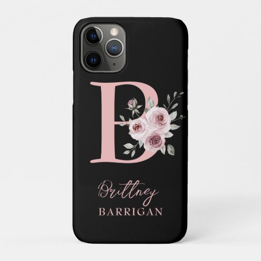 Coques Case-Mate iPhone Monogramme floral noir élégant (Dos)