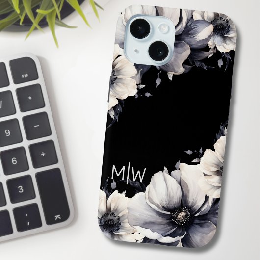 Coques Case-Mate iPhone Monogramme floral noir et blanc