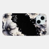 Coques Case-Mate iPhone Monogramme floral noir et blanc (Verso (horizontal))