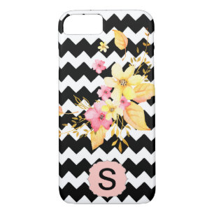 Case-Mate iPhone Case Monogramme floral noir et blanc Chevron