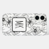 Coques Case-Mate iPhone Monogramme floral noir et blanc moderne (Verso (horizontal))