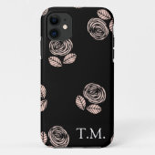 Coques Case-Mate iPhone Monogramme Floral noir et rose (Dos)