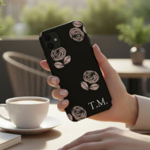 Monogramme Floral noir et rose