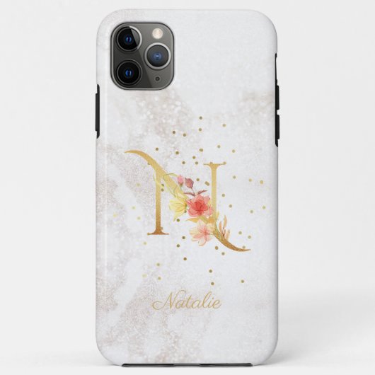 Coques Case-Mate iPhone Monogramme Floral Nom Initiale N Lettre Personnali (Dos)