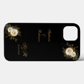 Coques Case-Mate iPhone Monogramme Floral Or sur Mariage noir (Verso (horizontal))